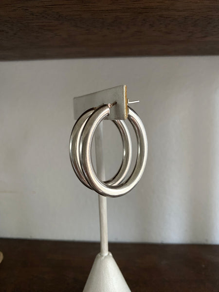Vintage Sterling Silver Oval Tube Hoops