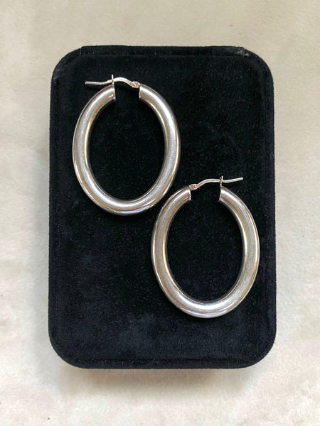 Vintage Sterling Silver Oval Tube Hoops