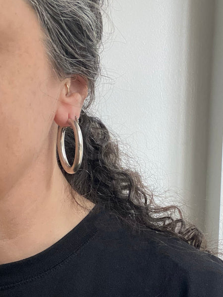 Vintage Sterling Silver Oval Tube Hoops