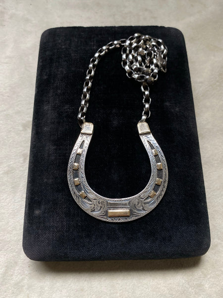Vintage Sterling Silver Horseshoe Buckle Statement Necklace