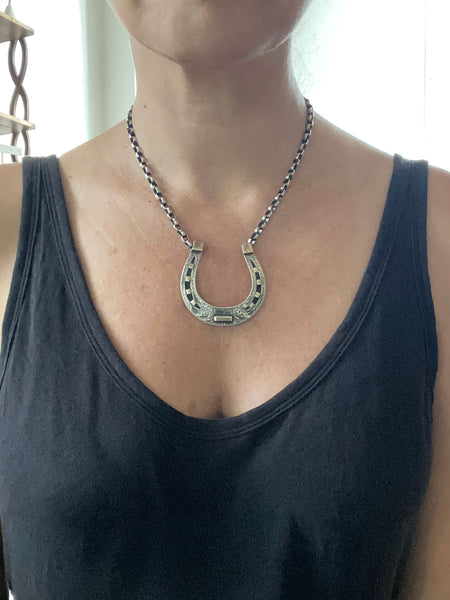 Vintage Sterling Silver Horseshoe Buckle Statement Necklace