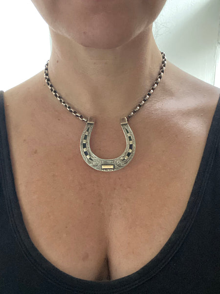 Vintage Sterling Silver Horseshoe Buckle Statement Necklace