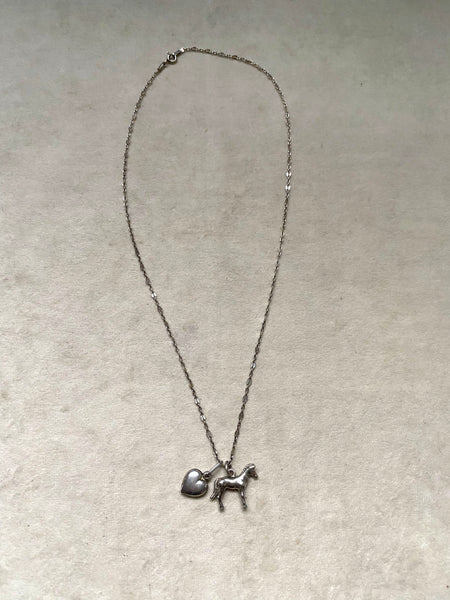 OOAK Vintage Sterling Silver Horsie Charm Necklace