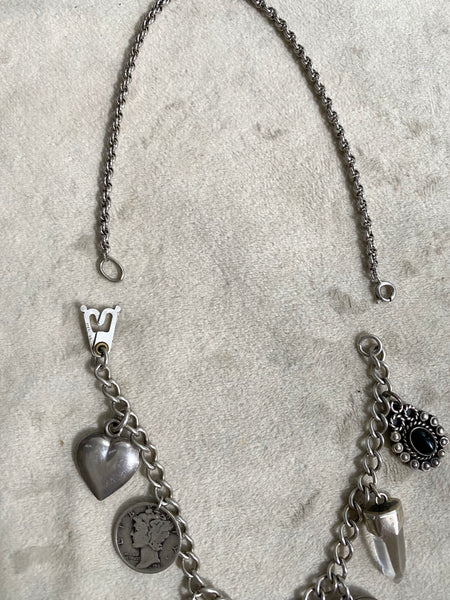 Convertible Vintage Sterling Silver + Jade Charm Necklace / Bracelet