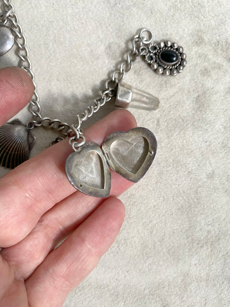 Convertible Vintage Sterling Silver + Jade Charm Necklace / Bracelet