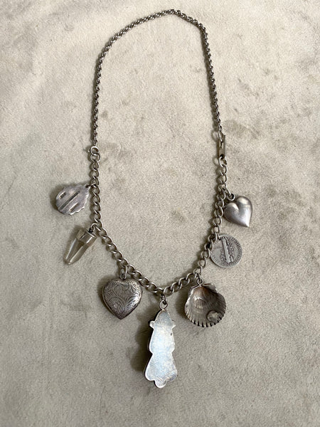 Convertible Vintage Sterling Silver + Jade Charm Necklace / Bracelet