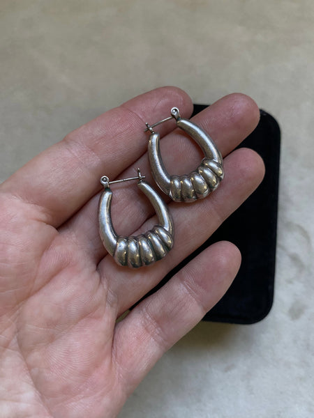 Vintage Sterling Silver Knocker Hollow-Form Hoops