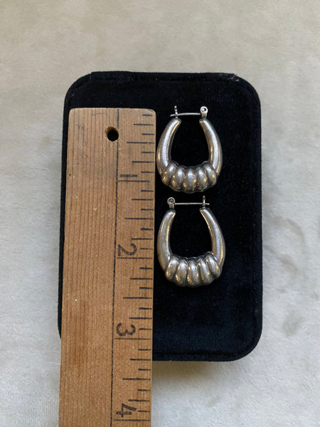 Vintage Sterling Silver Knocker Hollow-Form Hoops