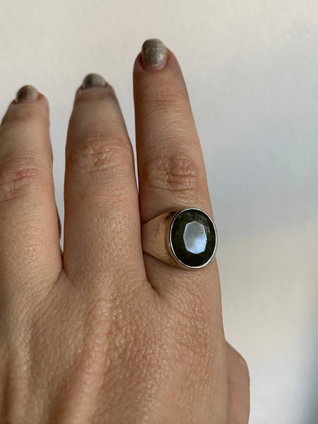 Vintage Sterling Labradorite Signet Ring Sz 10