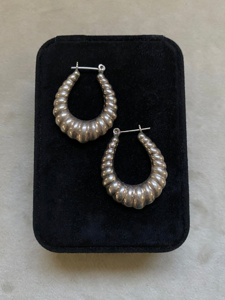 Vintage Sterling Silver Large Shrimp Hollow Form Hoops