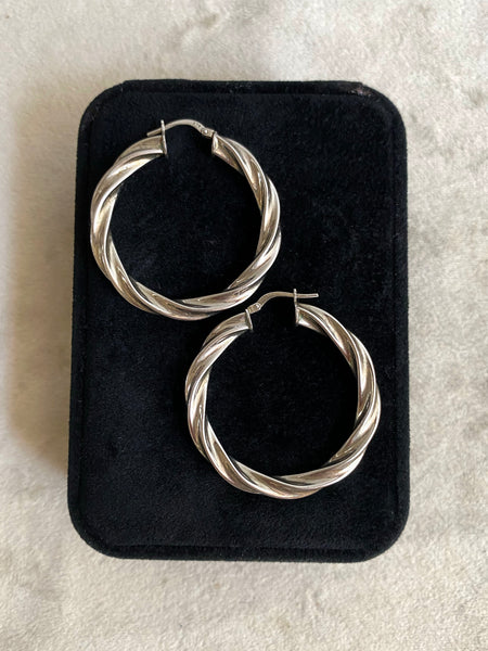 Vintage Sterling Silver Medium Hollow Twist Hoops