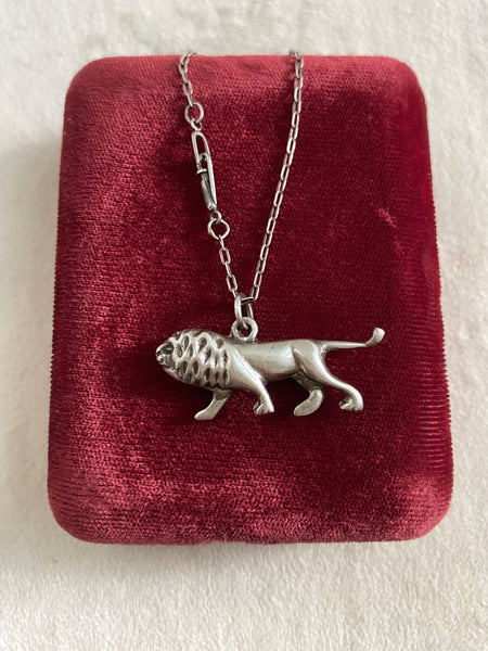 Vintage Solid Sterling Lion Charm Necklace