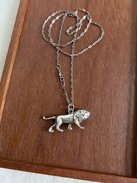 Vintage Solid Sterling Lion Charm Necklace