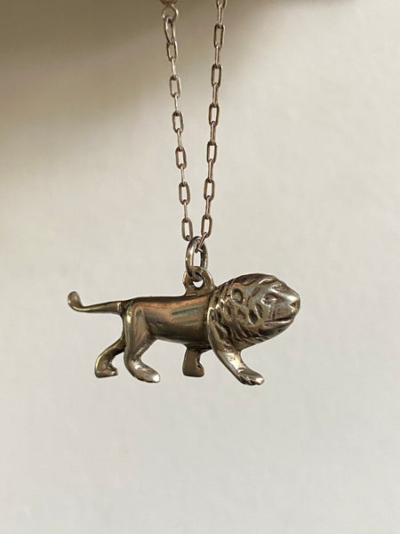 Vintage Solid Sterling Lion Charm Necklace