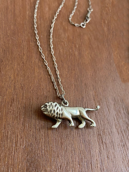 Vintage Solid Sterling Lion Charm Necklace