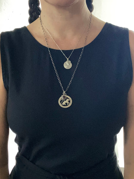 Vintage Lion Medallion + Garnet Shield Necklace