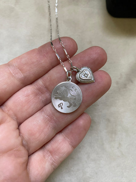 Vintage Leo Disc Charm Necklace