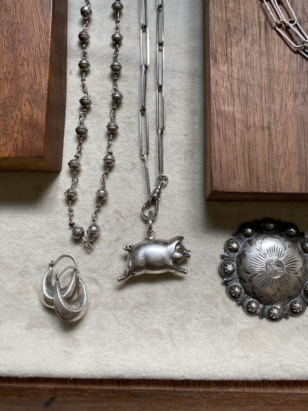 Vintage Sterling Silver Little Piggie Fob Necklace
