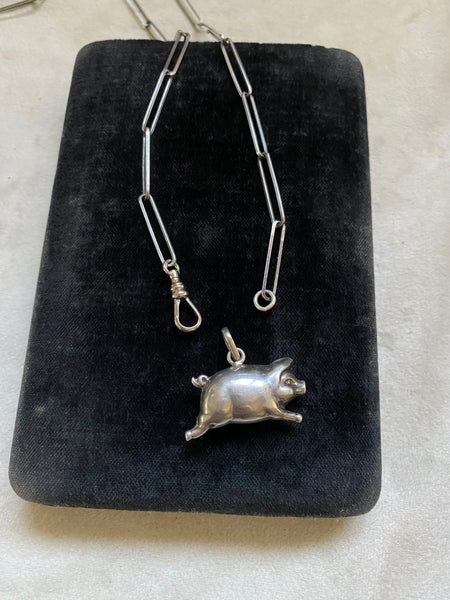 Vintage Sterling Silver Little Piggie Fob Necklace