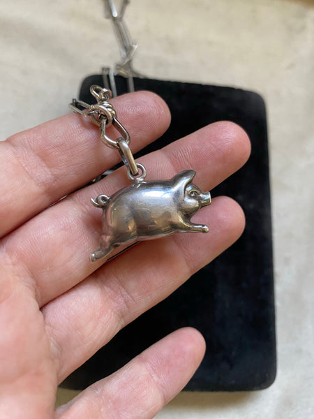 Vintage Sterling Silver Little Piggie Fob Necklace