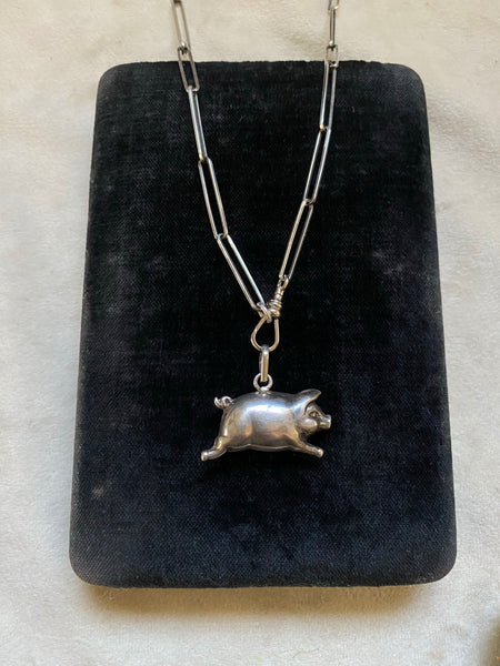 Vintage Sterling Silver Little Piggie Fob Necklace