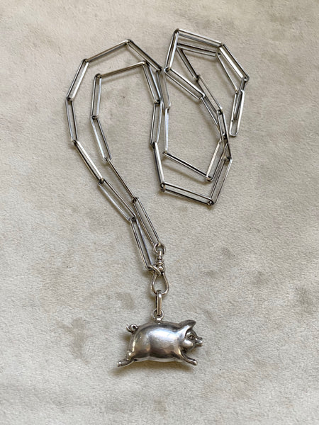 Vintage Sterling Silver Little Piggie Fob Necklace