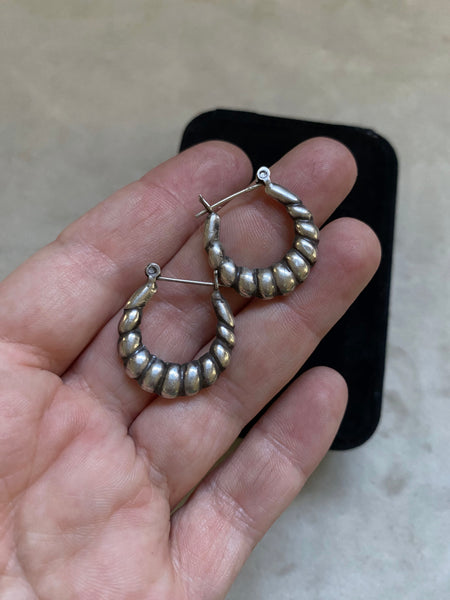 Vintage Sterling Silver Thin Shrimp Hollow-Form Hoops