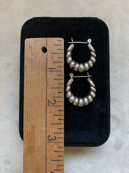 Vintage Sterling Silver Thin Shrimp Hollow-Form Hoops