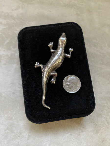 Vintage Sterling Silver Lizard Brooch