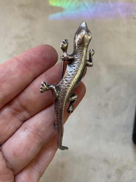 Vintage Sterling Silver Lizard Brooch