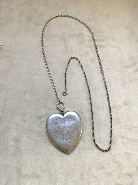 Antique Oversized Sterling Silver Heart Locket (so big!)