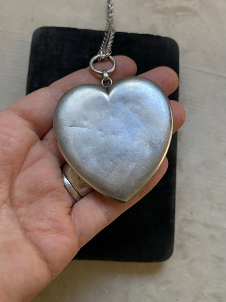 Antique Oversized Sterling Silver Heart Locket (so big!)