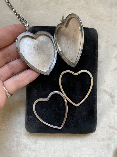 Antique Oversized Sterling Silver Heart Locket (so big!)