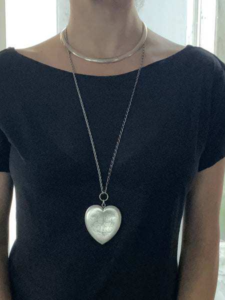 Antique Oversized Sterling Silver Heart Locket (so big!)