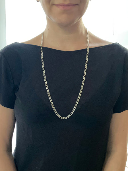Vintage Italian Sterling Silver 30" Curb Chain