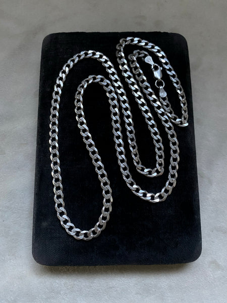 Vintage Italian Sterling Silver 30" Curb Chain