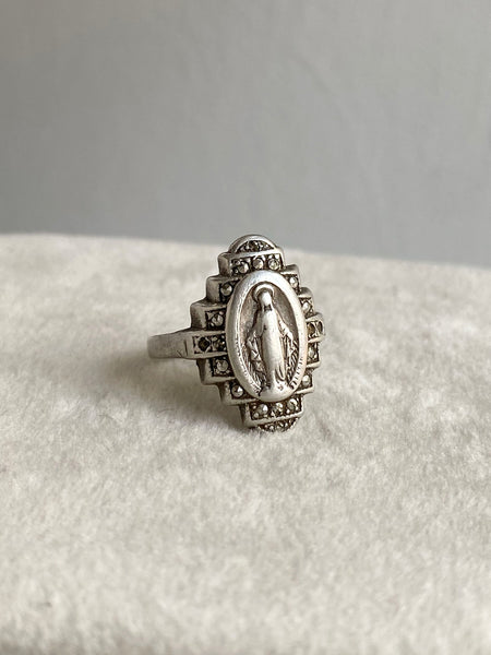 Vintage Sterling Miraculous Medal Ring sz 7