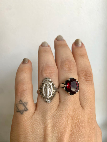 Vintage Sterling Miraculous Medal Ring sz 7