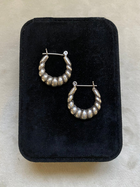 Vintage Sterling Silver Thin Shrimp Hollow-Form Hoops