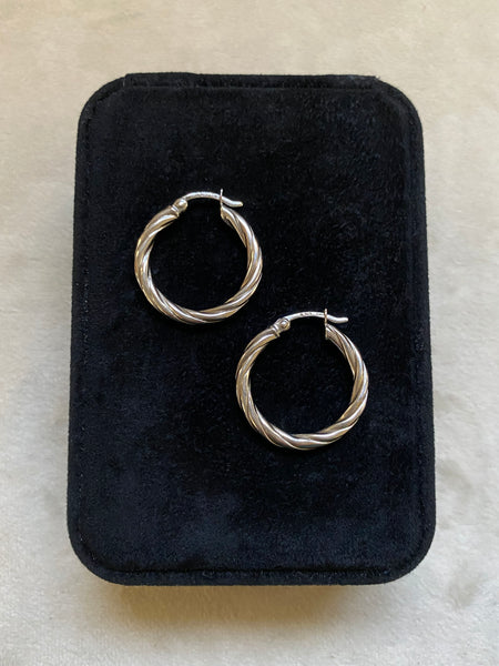 Vintage Sterling Silver Medium Twist Hollow Form Hoops