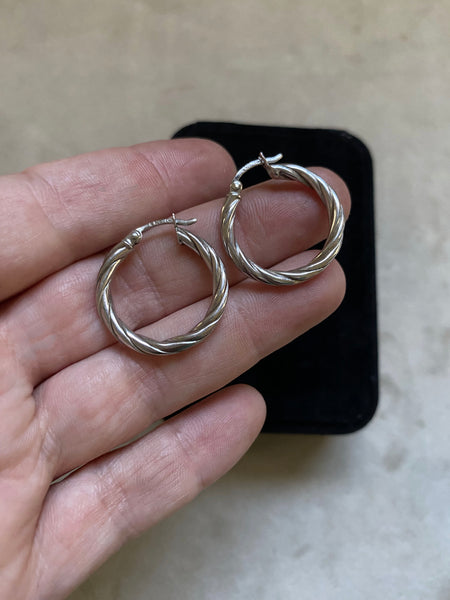 Vintage Sterling Silver Medium Twist Hollow Form Hoops