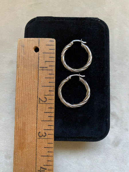 Vintage Sterling Silver Medium Twist Hollow Form Hoops