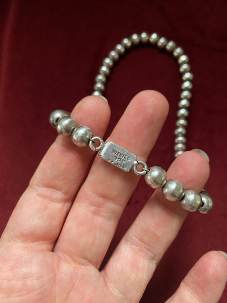 Perfect Vintage Mexican Sterling Silver Handmade Bead Necklace