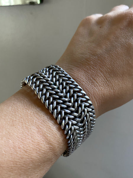 XT Wide Vintage Iguala, Mexico Sterling Silver Multi Flat Curb Bracelet