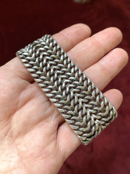 XT Wide Vintage Iguala, Mexico Sterling Silver Multi Flat Curb Bracelet