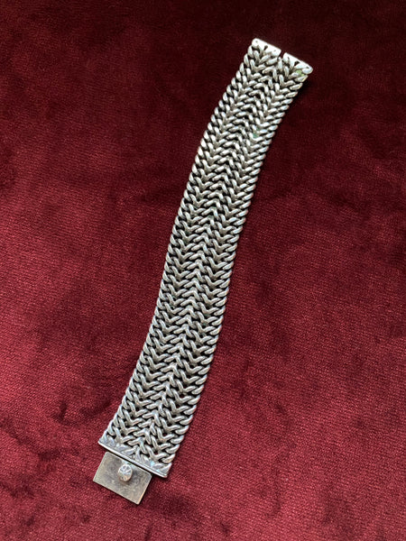 XT Wide Vintage Iguala, Mexico Sterling Silver Multi Flat Curb Bracelet