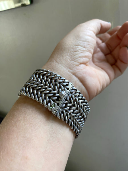 XT Wide Vintage Iguala, Mexico Sterling Silver Multi Flat Curb Bracelet