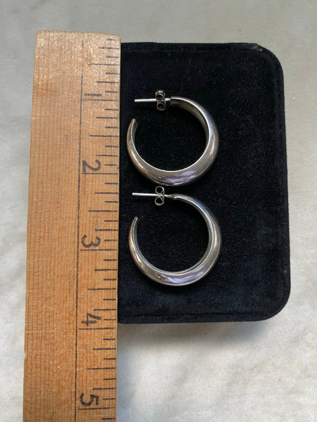 Vintage Mexican Sterling Silver Classic Hollow Form Hoops