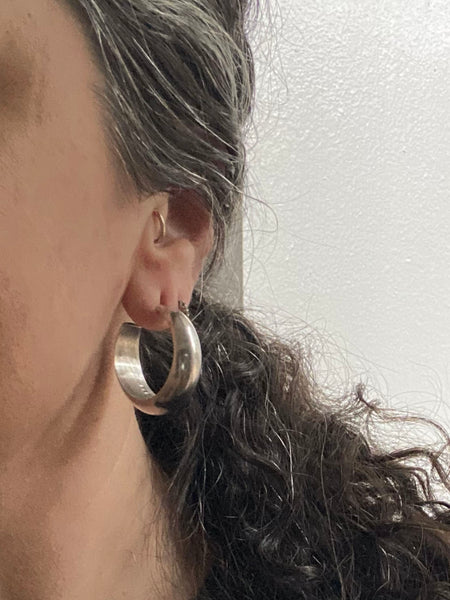 Vintage Mexican Sterling Silver Classic Hollow Form Hoops