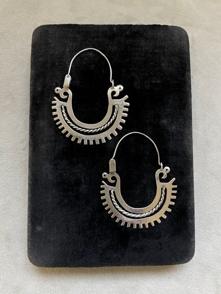 Vintage Mexican Sterling Silver Arracadas Hoop Earrings